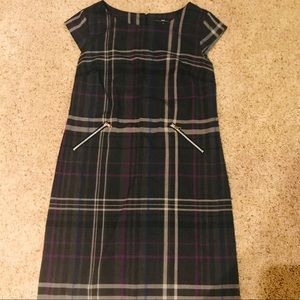 Plaid Grey & Purple Shift Dress w/ Zip Accent
